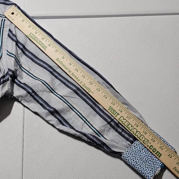 Robert Graham Shirt Mens Large Gray Blue Stripes Long Sleeve Button Up Flip Cuff - Picture 8 of 9